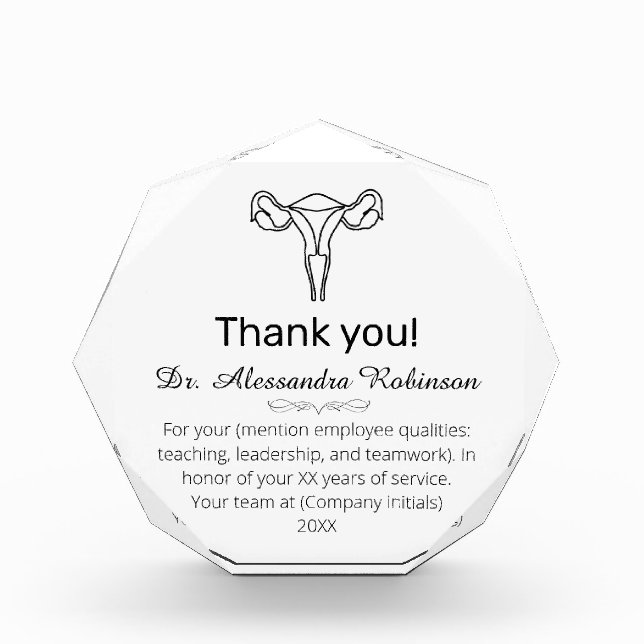 Gynecologist Thank you Appreciation Acrylic Award (Front)