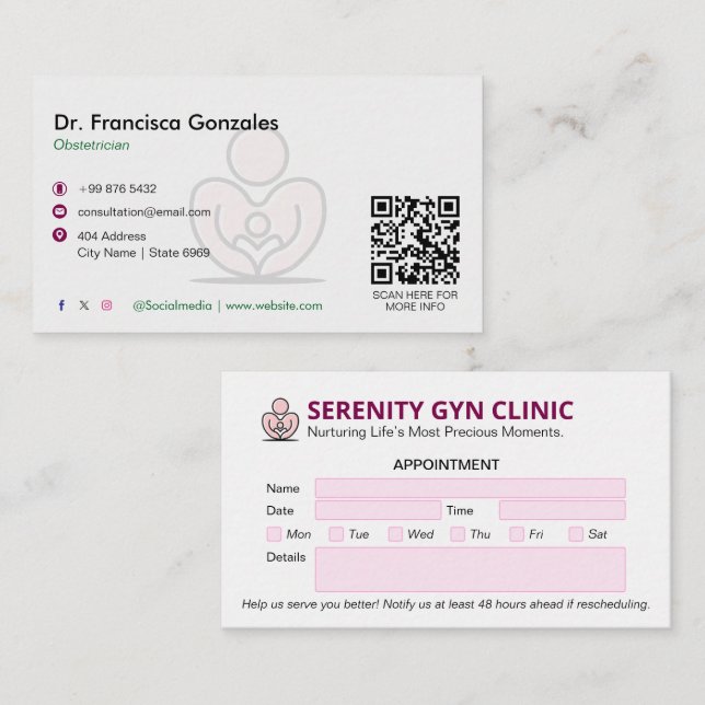 Gynecology Clinic Business | Modern Appointment Card (Front/Back)