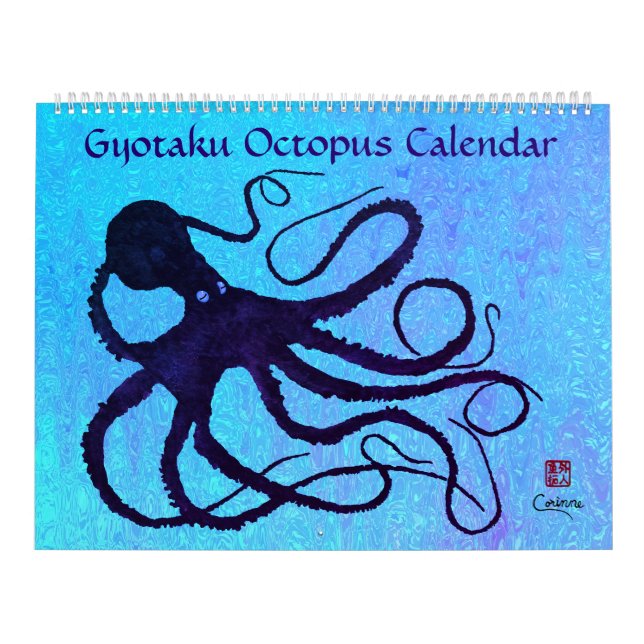 Gyotaku Octopus - Large Calendar (Cover)