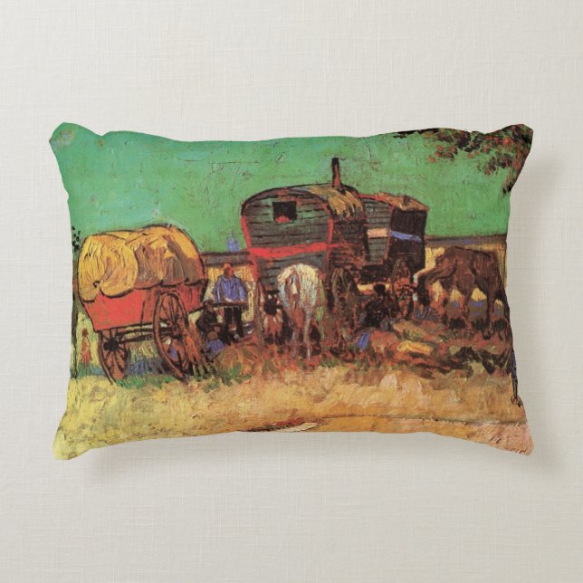 Gypsies with Caravans by Vincent van Gogh Accent Pillow (Front)