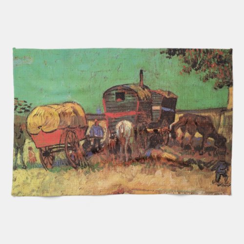 Gypsies with Caravans by Vincent van Gogh Kitchen Towel