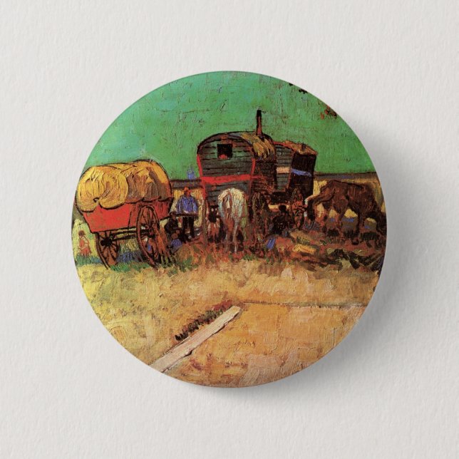 Gypsies with Caravans by Vincent van Gogh Pinback Button (Front)