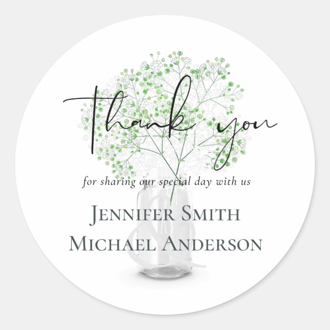 Gypsophila Babys Breath Simple Elegant Wedding Classic Round Sticker (Front)