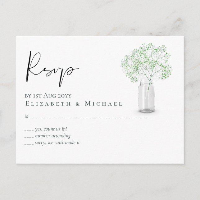 Gypsophila Babys Breath Simple Wedding RSVP Postcard (Front)