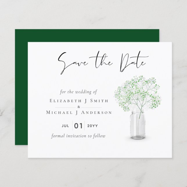 Gypsophila Babys Breath Simple Wedding Save Dates (Front/Back)