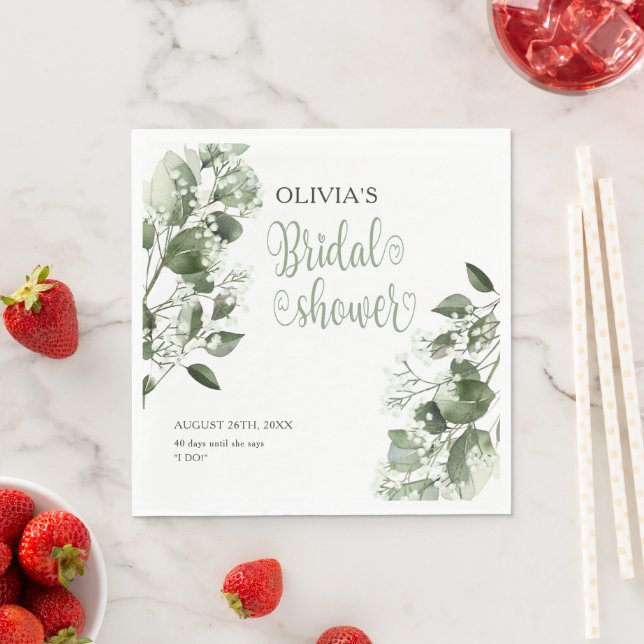 Gypsophila & Eucalyptus Bridal Shower  Napkins (Insitu)