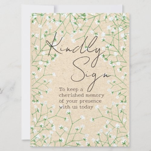   Gypsophila Flowers Rustic Kindly Sign Guest Book Holiday Card
