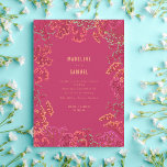 Gypsophila Hot Pink Neon Botanical Wedding Invitation<br><div class="desc">Neon multicolored baby's breath border over hot pink background.</div>