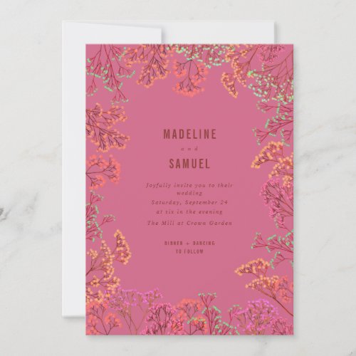 Gypsophila Neon Botanical Hot Pink Wedding  Invitation