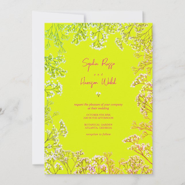 Gypsophila Neon Yellow Mix and Match Wedding Invitation (Front)