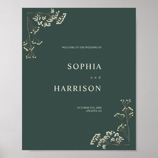 Gypsophila Peacock Green Wedding Welcome Poster (Front)