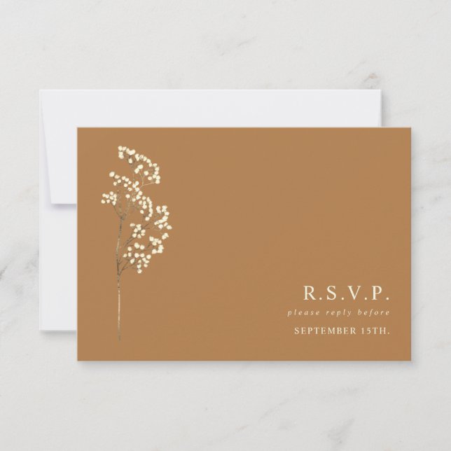 Gypsophila Stem Botanical Goldenrod Wedding RSVP Card (Front)