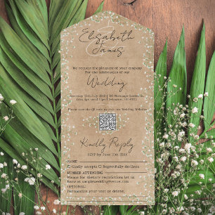 Gypsophila Watercolor Floral Rustic & Boho Wedding All In One Invitation