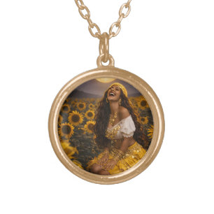 gypsy art yellow sunflower gitana in necklace