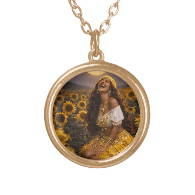 gypsy art || yellow sunflower gitana in necklace  (Front)
