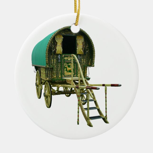 Gypsy bowtop caravan ceramic ornament (Front)
