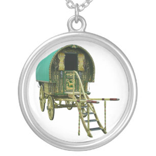 Gypsy bowtop caravan silver plated necklace