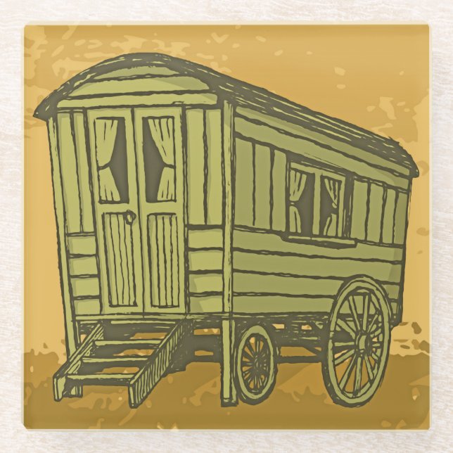 Gypsy caravan wagon glass coaster (Front)
