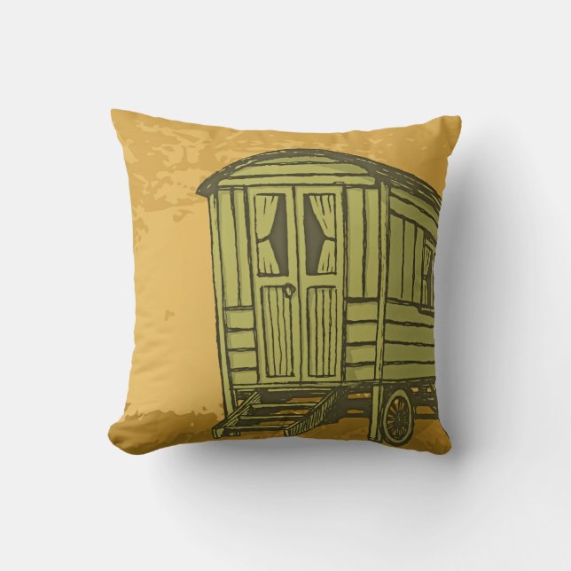 Gypsy caravan wagon throw pillow (Front)
