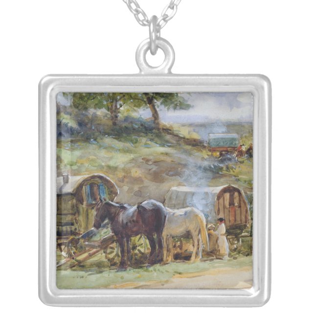Gypsy Encampment, Appleby, 1919 Silver Plated Necklace (Front)