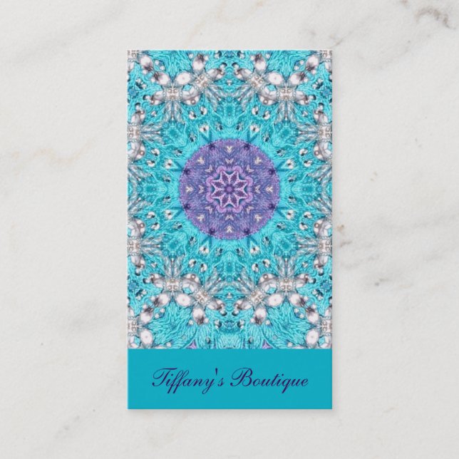 Gypsy Ethnic Embroidery  turquoise blue bohemian Business Card (Front)