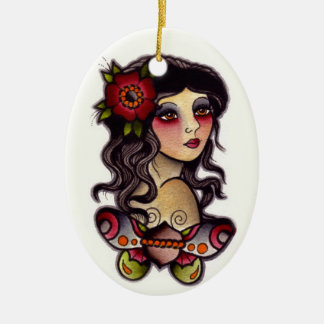 gypsy girl with butterfly ceramic ornament