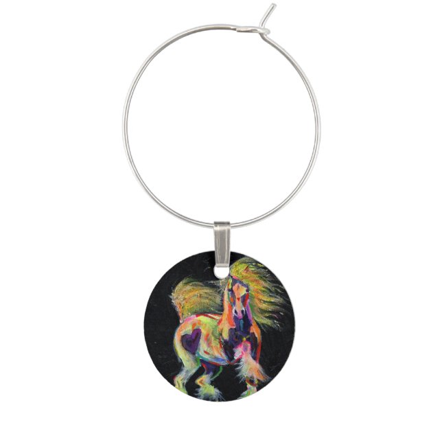 Gypsy Gold Pony Fluoro Cob Pinto Horse Wine Charm (Front)