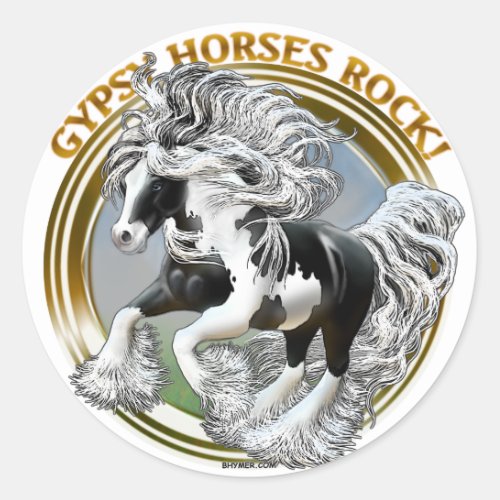 Gypsy Horses Rock Classic Round Sticker