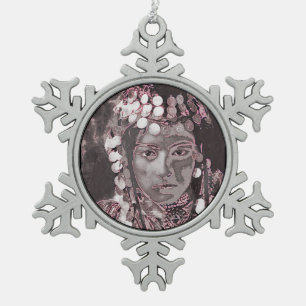 Gypsy in Champagne Pink Headdress Snowflake Pewter Christmas Ornament