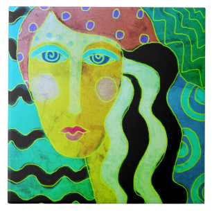 Gypsy Lady Abstract Digital Portrait of a Woman Ceramic Tile