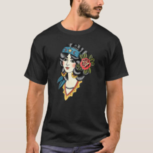 Gypsy Lady Head American Traditional Tattoo T-Shirt
