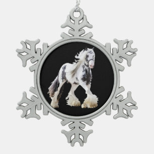 Gypsy Mare Stallion Draft Horse Snowflake Pewter Christmas Ornament