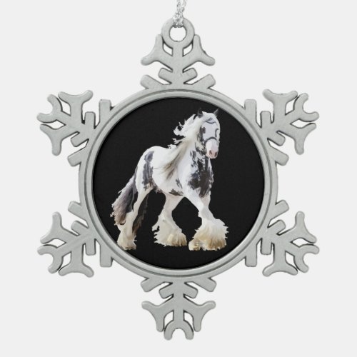 Gypsy Mare Stallion Draft Horse Snowflake Pewter Christmas Ornament