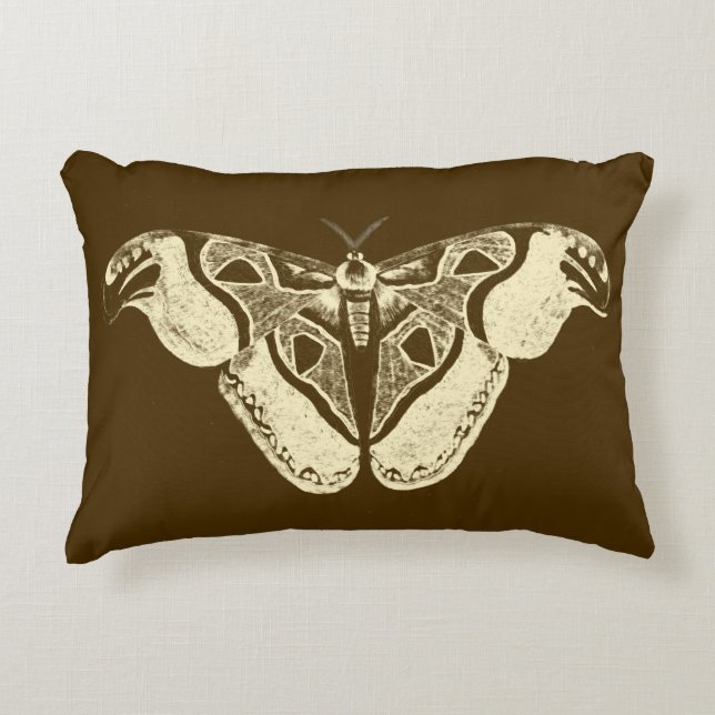 Gypsy moth, chocolate brown and beige decorative pillow (Front)