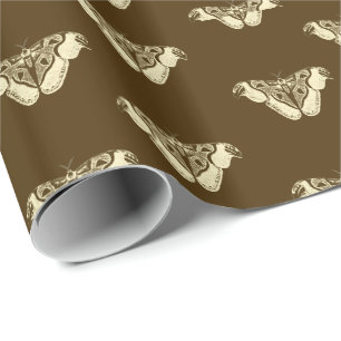 Gypsy moth pattern, chocolate brown and beige wrapping paper