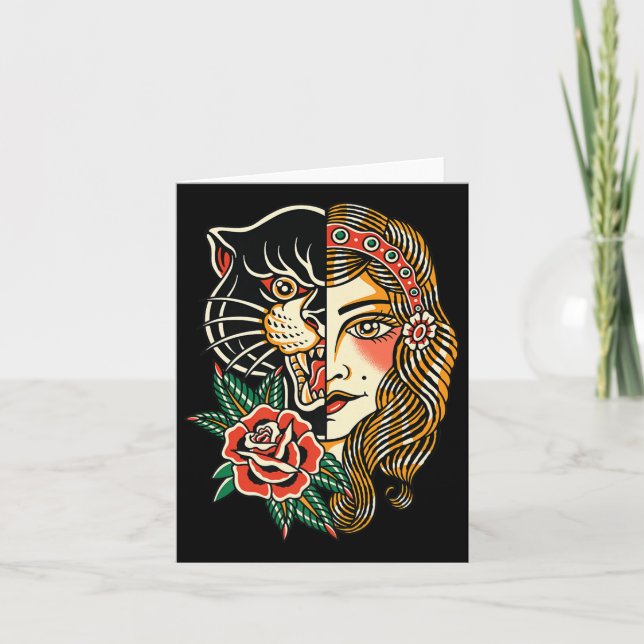 Gypsy Panther American Traditional Tattoo Ink Old  Card (Front)