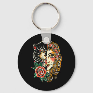 Gypsy Panther American Traditional Tattoo Ink Old Keychain