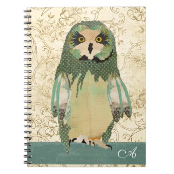 Gypsy Polkadot Owl Monogram Notebook by Greyszoo at Zazzle
