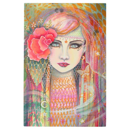 Gypsy Rose Bohemian Girl Fantasy Print on Metal