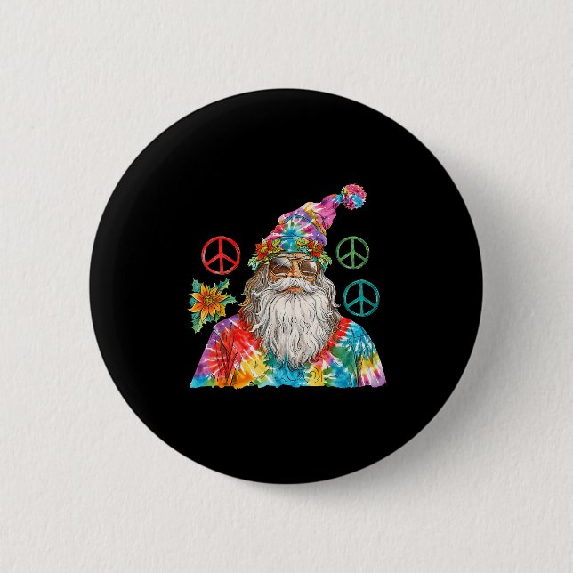 Gypsy Santa Claus Hipe Tie Dye Groovy Christmas  Button (Front)