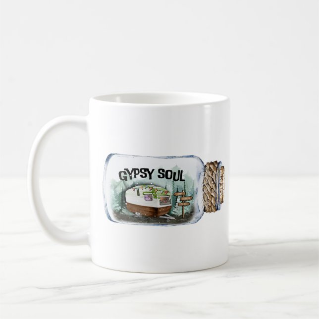 Gypsy Soul Camping Vintage Illustration Coffee Mug (Left)