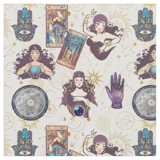 Gypsy Sun Moon Stars Watercolor Fabric