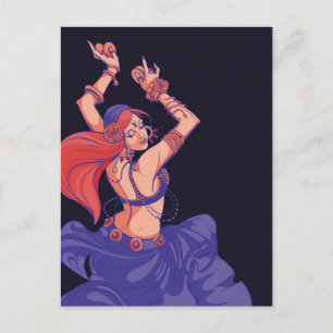 Gypsy tribal dancer dance with cymbals postcard