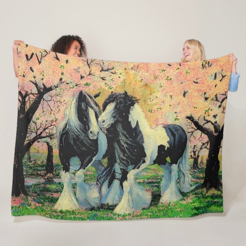 Gypsy Vanne horses Cherry blossomscartooned Fleece Blanket