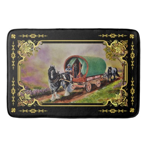 Gypsy Vanner horse Caravan wagon vardo Fleece Bla Bath Mat