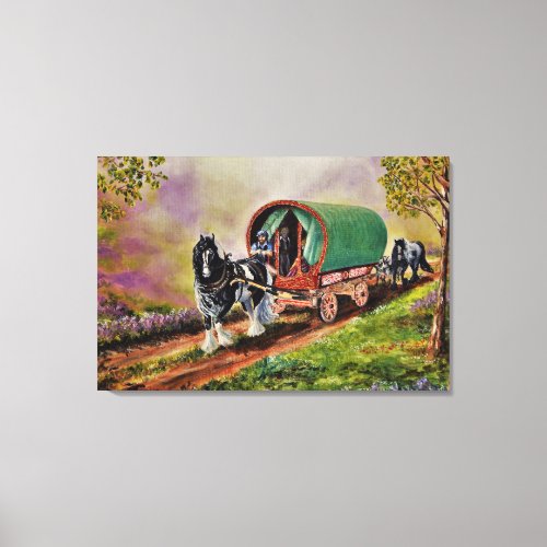 Gypsy Vanner horsehorses Caravan wagon Canvas Print
