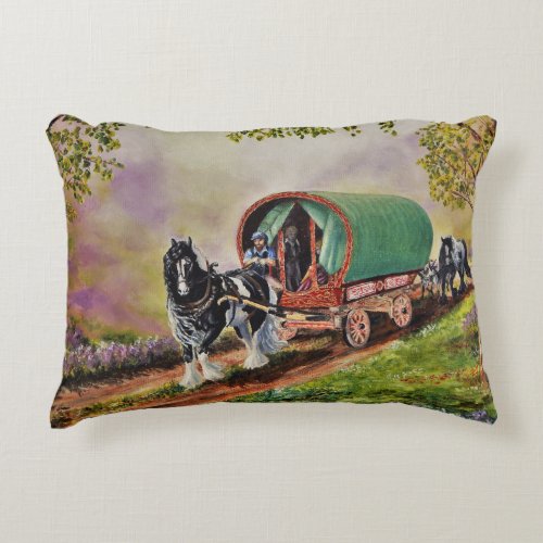 Gypsy Vanner horsehorses Caravan wagon Decorative Pillow