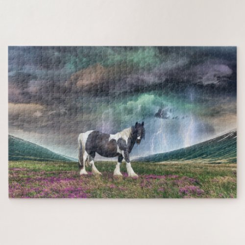 Gypsy Vanner Horse In A Storm Jigsaw Puzzle