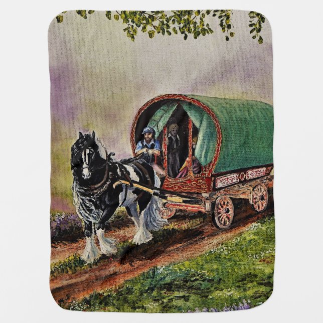 Gypsy Vanner horse Irish Caravan wagon  Baby Blanket (Front)