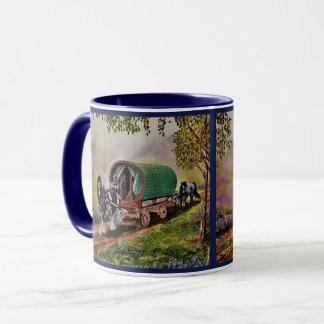 Gypsy Vanner horse Irish Caravan wagon blue Mug